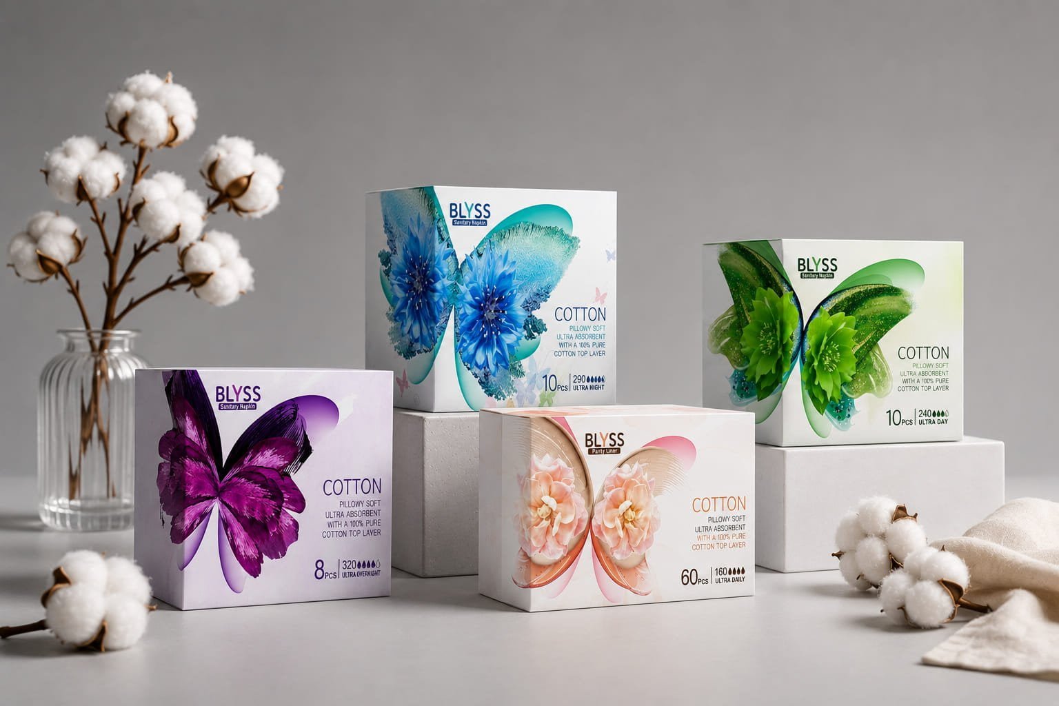 Blyss Pure Cotton Sanitary Pads - Premium Low MOQ Feminine Care