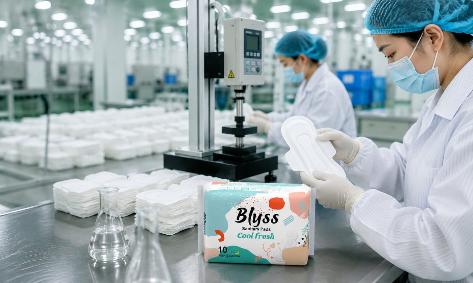 Blyss feminine care products quality control and dust-free workshop